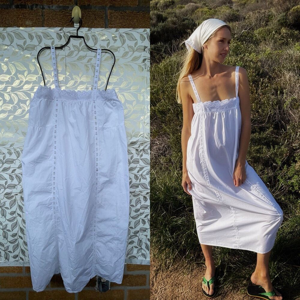 Laneway The Label Eyelet Lace Midi Dress White XS Whimsical Cottagecore
